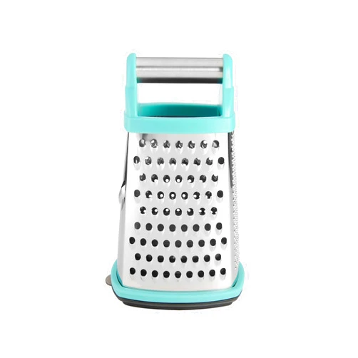 KitchenAid Gourmet 4-Sided Stainless Steel Box Grater for Fine, Medium and Coarse Grate, and Slicing, Detachable 3 Cup Storage Container and Measurment Markings, Dishwasher Safe, 10 inches tall, Aqua