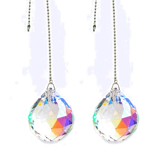 CrystalPlace Magnificent Crystal 40mm Aurora Borealis Crystal Ball Prism 2 Pieces Dazzling Crystal Ceiling Fan Pull Chain