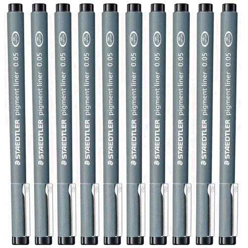 Staedtler 0.05 mm Pigment Liner Fineliner Sketching Drawing Drafting Pens Pack of 10