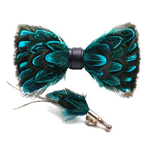 Mumusung Handmade Peacock Feather Pre-tied Bow tie for Men