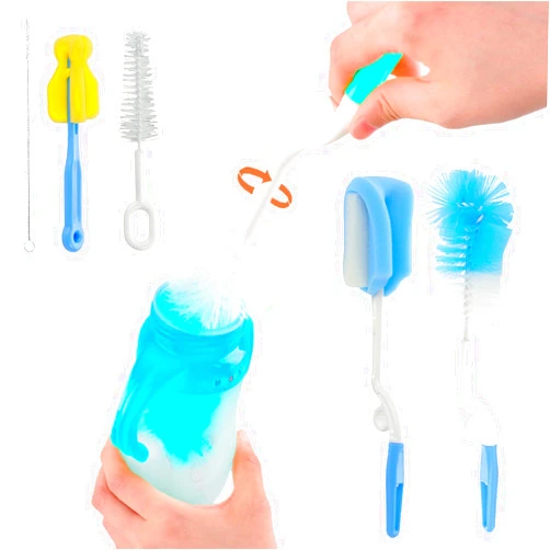 Harbiss Baby Bottle Brush Set, Baby Bottle Cleaner, Baby Bottle Cleaning Brush with Nipple Cleaner, Straw Cleaner and Sponge Brush kit, Easy Rotation Cleaning, No soapy Water Splashing, Blue