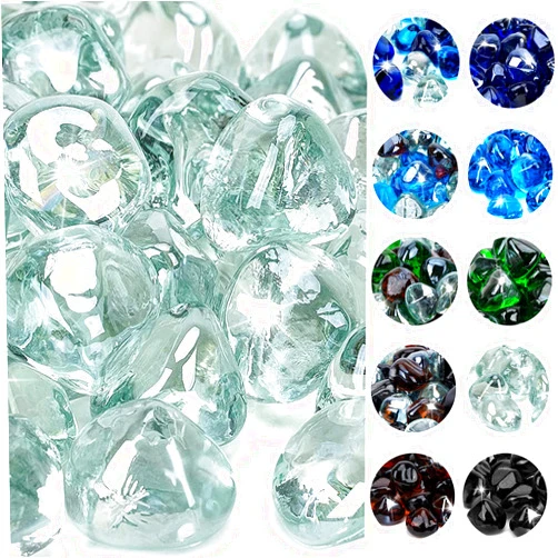 onlyfire 10-Pounds Fire Glass Diamonds for Propane Fire Pit, 1 Inch Reflective Firepit Glass Rocks Stones for Gas Fireplace and Fire Pit Table, Crystal Ice