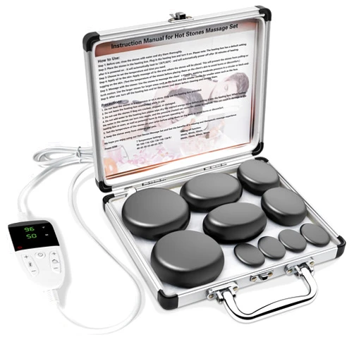 AICNLY 10 Pcs Basalt Hot Stones Massage Set with Temperature Adjustment-Hot Stones Massage with Warmer Kit, Professional Massage Tool for Spa-Lymphatic Drainage, Relieve Tension and Muscle Pain