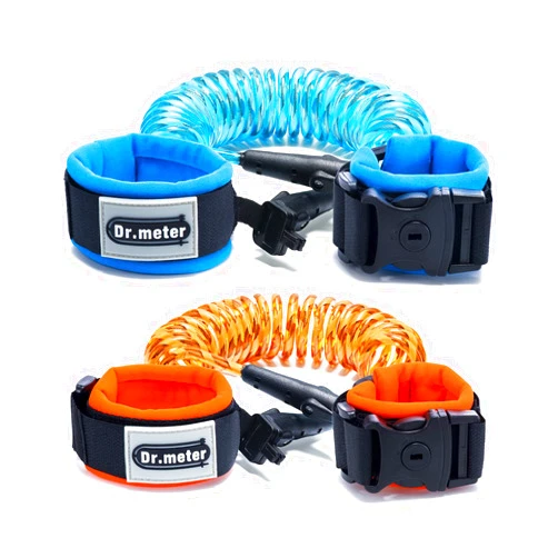 Dr.meter Toddler Leash, 2 Pack Safety Anti Lost Wrist Link with Key Lock, Reflective Child Walking Harness, 8.2ft Blue + 4.92ft Orange Kids Leash for Supermarket Mall Airport Amusement Park Zoo Travel