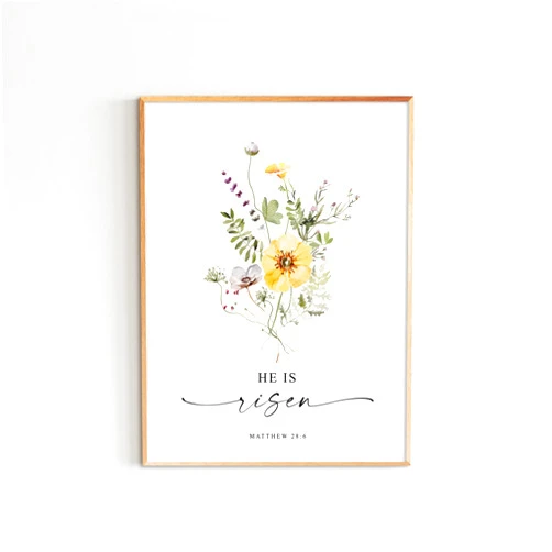 Custom He Is Risen Print Matthew 28:6 Easter Easter Decor Wild Flower Print Bible Verse Wall Art