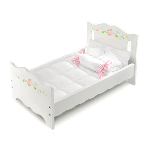 Badger Basket Wooden Doll Bed with Blanket and Pillow with Free Personalization Kit - Fits 18
