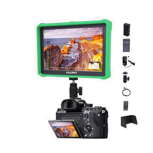 Senkut Lilliput A7S Camera Monitor 7 Inch 4K HDMI 1920x1200 Full HD Screen Video Assist LCD IPS Field Monitor Green case with Power Adapter and Battery