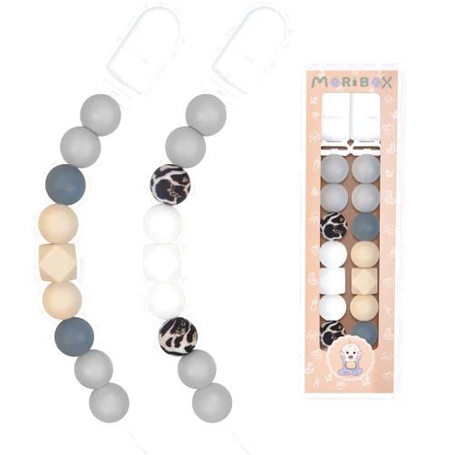 MORIBOX Pacifier Clips for Baby Boys Girls 2 Pack (Leopard Grey)