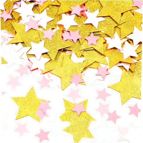 Skylety 200 Pieces Stars Confetti Sprinkles Glitter Stars Confetti Pink Star Confetti Double Sided Star Paper Confetti Baby Shower Table Confetti for Table Wedding Birthday Party Supplies, 3 Styles