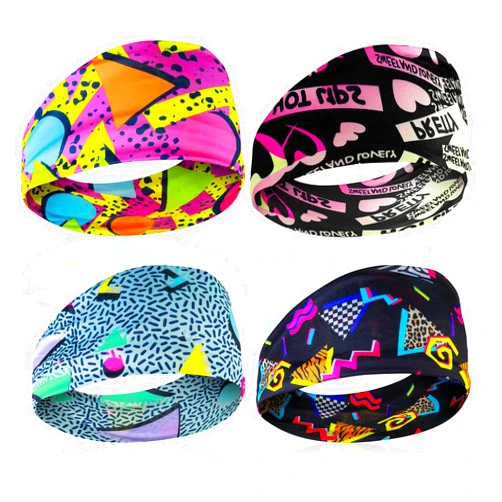 Lusofie 4PCS 80s 90s Vintage Headbands,Retro Soft Sport Sweatbands，Boho Neon Headband,Universal Workout Weatband for Men and Women,for Hiking Cycling Party Travel Party Running Fitness