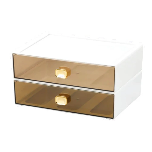 OSteed Spacious Desktop Storage Box, 2 Large Storage Drawers, Stackable Office Desk Drawer Organizer and Accessories, Printer Paper Organizer, White Plastic Drawers for Workspace