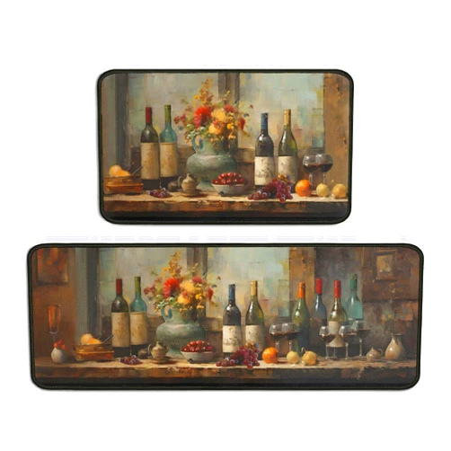 Dcohluk 3D Red Wine Decor Kitchen Rugs 2 Piece Set Washable Microfiber Runner Rug Grape Mat Decorations for Kitchen 17