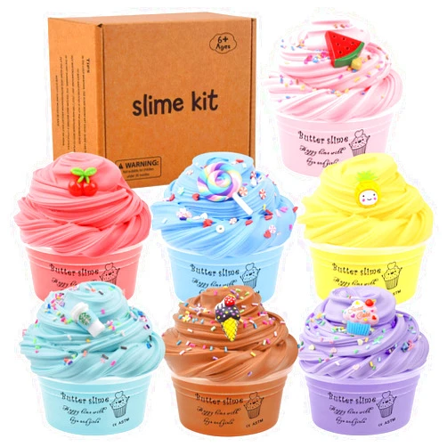 Jajskuwa 7 Pack Mini Butter Slime Kit,with Pink Watermelon, Ice Cream and Cake Slime Etc 7 Color Slime and Slime Charms,Soft and Non-Sticky,DIY Scent Slime Party,Stress Relief Sludge Toy for Boys and Girls