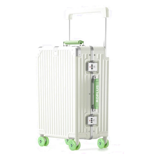 ROPLUS Aluminium Frame Carry on Luggage with Smooth Jelly Wheels, Hardside Zipperless Rolling Suitcase with TSA Lock (WhiteGreen, 21-Inch)