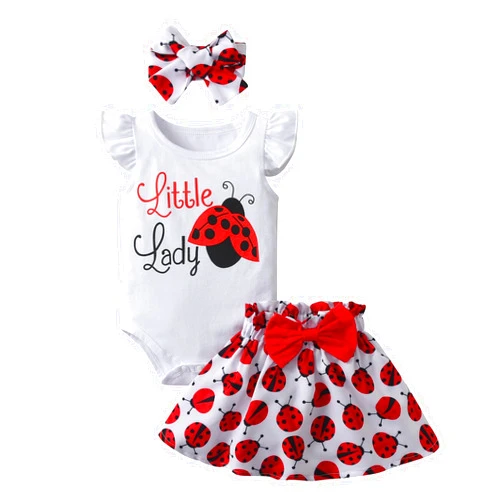 Derouetkia Baby Girl Clothes Summer Ruffle Sleeve Romper Skirt Headband Infant Girls Outfits Sets