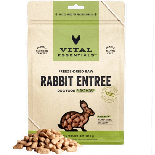 Vital Essentials Freeze Dried Raw Dog Food, Rabbit Mini Nibs Entree, 14 oz