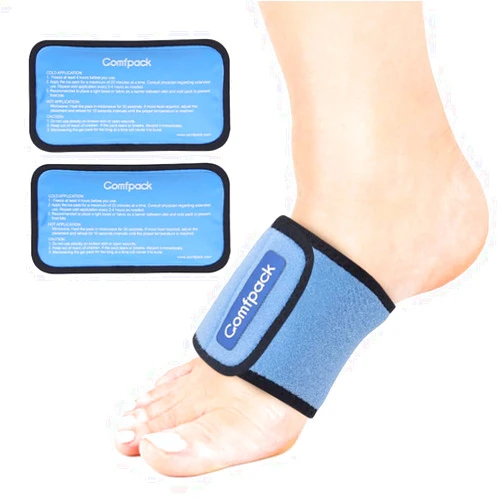 Comfpack Cold Therapy Wrap with 2 Packs for Pain Relief, Reusable Gel Ice Packs for Foot Plantar, Wrist, Ankle, Great for Sprains, Muscle Pain, Bruises, Injuries