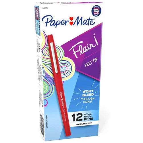 Paper Mate Flair Felt Tip Pens, Medium Point (0.7mm), Red, 12 Count