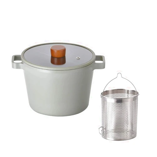 NEOFLAM FIKA Reserve 4.9 QT Deep Stockpot with Pasta Strainer Insert and Lid, Nonstick Ceramic Coating Kitchen Casserole, Made in Korea (8.7