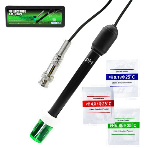 TEKCOPLUS 0-14 pH Electrode Probe, pH Meter with Replacement BNC Connector and 300cm Cable Sensor for ph Monitor Controller Tester Meter Kit Set for Aquarium Hydroponics Plant Pool Spa