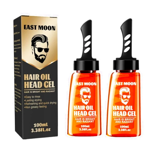 BEDPET 2-in-1 Men Hair Styling Gel with Comb - East Moon Hair Oil Head Gel,Strong Hold Hair Stying Gel Grooming Hairspray for Men, Long Lasting Fluffy Men Fast Build Hair Salon Styling Gel(1pc) (2pcs)