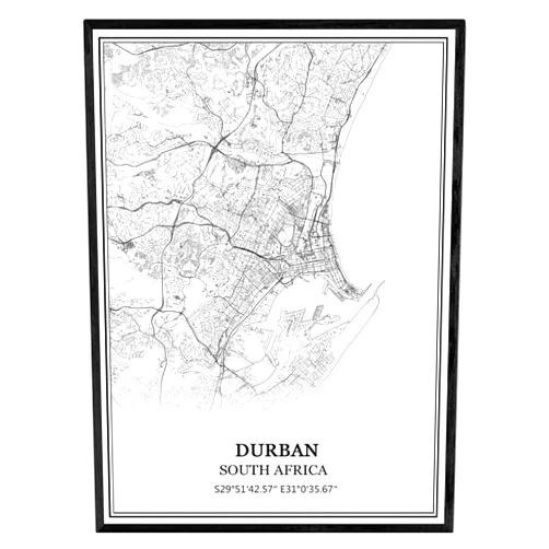 Brand: TANOKCRS TANOKCRS Durban South Africa Map Wall Art Canvas Print Poster Artwork Unframed Modern Black and White Map Souvenir Gift Home Decor