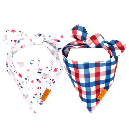 Remy+Roo Large 4th of July Dog Bandanas - 2 Pack Liberty Set | Premium Durable Adjustable Polyester Fabric | Patented Shape Dog Bandanas | Summer Dog Bandana | American Flag Dog Bandana