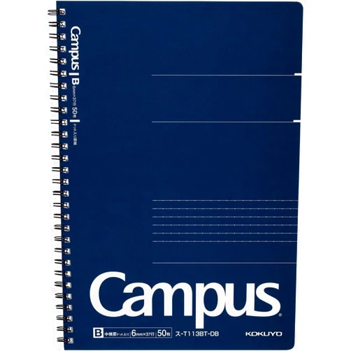 KOKUYO Campus Twin Ring Notebook, Business Type, Dot B 6mm Ruled, Semi-B5, 50 Sheets, 37 Lines, Navy Cover, Japan Import (SU-T113BT-DB)