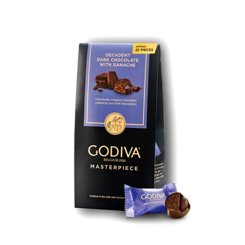 Godiva Chocolatier Godiva Masterpiece Dark Chocolate Bag, Individually Wrapped with Ganache Center, Gourmet Gift for Birthday, Holiday, Kosher, Halal, 7oz