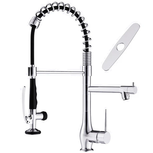 GIMILI Chrome Kitchen Faucet with Pull Down Sprayer, Single Handle High Pressure Kitchen Sink Faucet, Commercial Double-Headed Stainless Steel Kitchen Faucets Sink with Deck Plate