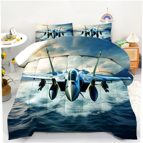 AyPoint Fighter Comforter Set Full, Fighter Jet Flying on The Sea Surface Bedding Set for Women Men, Fighter Quilt Set, Military Jet Attack Aircraft Comforter with 2 Pillowcases(Fighter, Full)