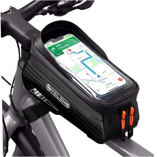 Kinetrail Bike Phone Bag with TPU Sensitive Touch, Waterproof Top Tube Bicycle Front Frame Bag, 1.9L Large Capacity EVA Hard Shell Mount Bike Phone Holder Bag Under 7