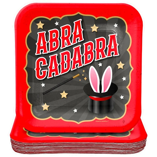 HOME & HOOPLA Magic Party Supplies - Abracadabra Magician Square Paper Dessert Plates for 16 Guests