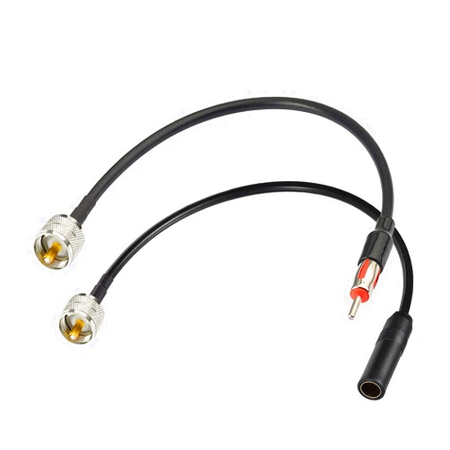 Eightwood PL259 to AM/FM Adapter Kit (2-Pack), PL259 UHF Male to DIN Plug Male/Female RG58 Coax Cable 12” for CB Radio Receiver Scanner Antenna