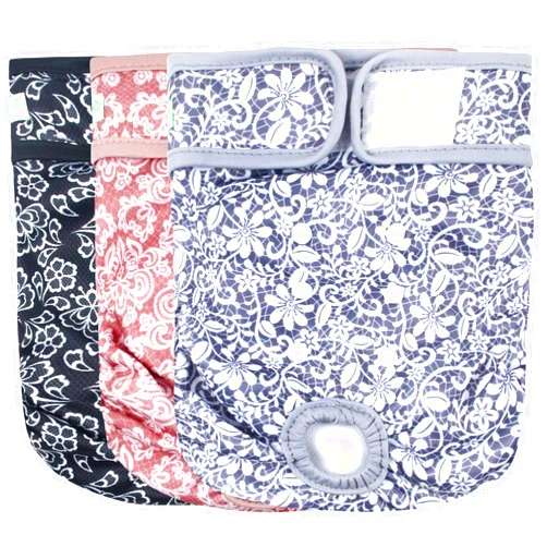wegreeco Luxury Washable Reusable Dog Diapers (Stylish Pattern) - Female Dog Diapers, Doggie Diapers, 3 Pack (Lace, Small)