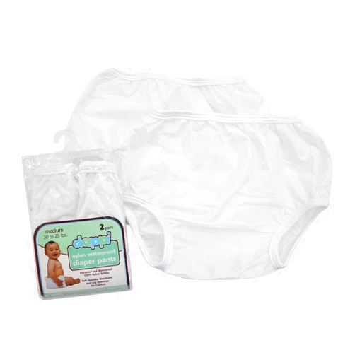 Dappi Waterproof 100% Nylon Diaper Pants, White, Medium Fits 20-25 pounds (2 Count)