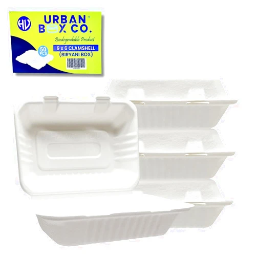 URBAN BOX CO. Compostable 50 Pack 9x6 Take Out Containers, Heavy-Duty Biodegradable To Go Boxes, Eco-Friendly Disposable Food Containers for Catering & Takeout