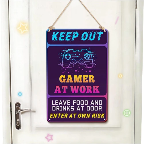 YOYI ART Gamer Room Decor Gamer Gifts Room Decor for Boy Teens Metal Signs, Keep Out Signs Enter at Your Own Risk Warning, 8x12Inches Gaming Room Accessoriess Gifts for Gamers