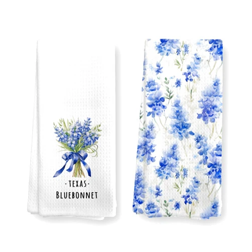 TopXmai Texas Bluebonnet Decor Kitchen Towels Set of 2, Texas Gifts for Women Dish Tea Towels for Kitchen Decor, Coquette Blue Bow Bluebonnet Flower Hand Towel for Bathroom Decor, 16x24 Inch