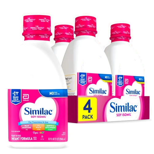 Similac Soy Isomil Infant Formula with Iron, Ready to Feed, 1 Qt (Pack of 4)