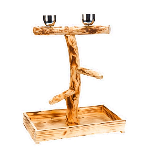 PENN-PLAX Bird-Life Natural Wood Tree Perch for Large Birds and Parrots – Includes Food and Water Bowls and Drop Tray – Large