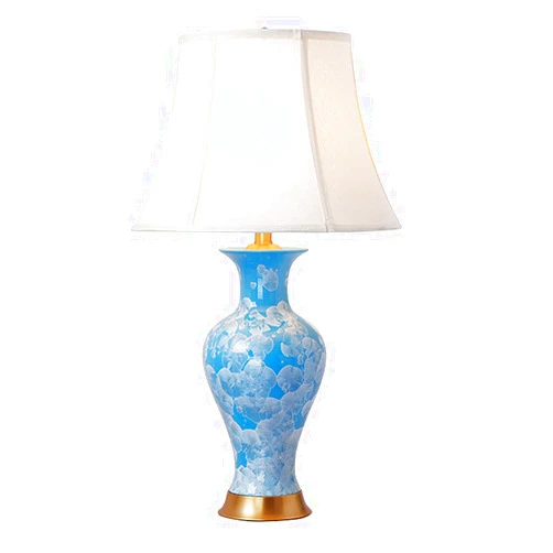 GaRcan Large Oriental Ceramics Desk Lamp with Fabric Lampshade Chinese Creative Bedroom Bedside Lamp with Painted by Hand Large Table Lamps for Living Room End Table Desktop La