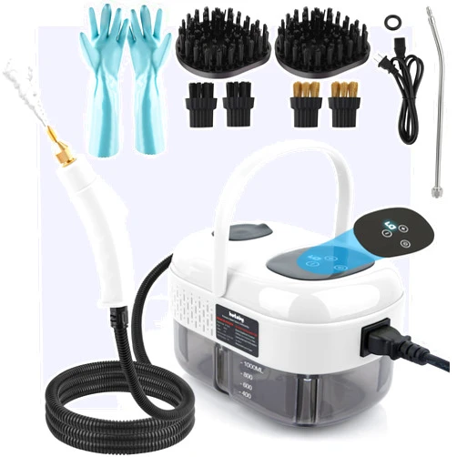 Hotoby Steam Cleaner, 2500W High Pressure Handheld Steamer, 6-gears adjustable, Portable Steam Cleaning Machine with 6 Brushes, Cleaning for Home Use, Kitchen, Bathroom,Hard Surface,Car Detailing (White)