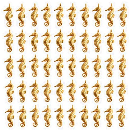 LOTIKOU 50 Pcs Gold Seahorse DIY Charms,Mini Seahorse Pendant,Seahorse Charms,Ocean Charms for Jewelry Making,for DIY Necklaces Earrings Key Chains Bracelets