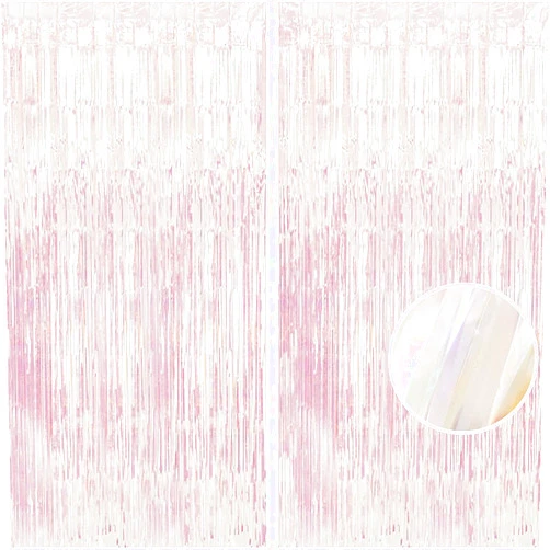 BRAVESHINE Party Decorations Iridescent Foil Fringe Backdrops - 2 Pack 3.2 x 6.5 ft Metallic Tinsel Photo Booth Pros Streamer Curtains for Birthdays Engagement Christmas Parties - Clear