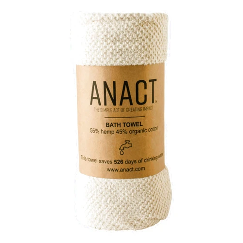 Anact Hemp Bath Towel 1pk - Organic Bath Towel, Eco-Friendly, Absorbent, Sustainable Spa Quality Bathroom Bath Towel w/Organic Cotton & Hemp Fiber - Natural