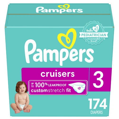 Pampers Cruisers Diapers - Size 3, One Month Supply (174 Count), Disposable Active Baby Diapers with Custom Stretch