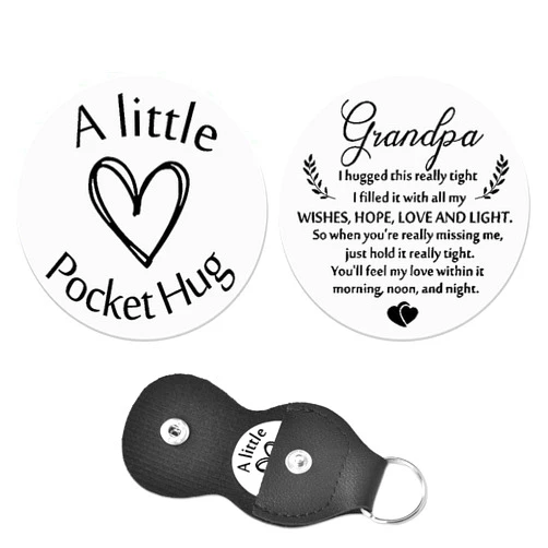 ShiQiao Spl Grandpa Memorial Sympathy Remembrance Gift - Memorial Gifts for Loss of Grandpa Grandfather Pocket Hug Token Keychain Coin Condolence Bereavement Gift for Granddad with PU Leather Key Chain