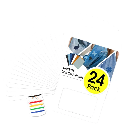 CAREGY Iron on Patches for Clothing Repair, Inside & Outside Strong Glue, Fabric Patches for Clothes, White Repair Decorating Kit 24 PCS Size 3