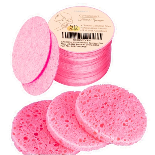 GAINWELL 50-Count Compressed Facial Sponges for Daily Facial Cleansing and Exfoliating, 100％ Natural Cosmetic Spa Sponges for Makeup Remover, Reusable, Pink
